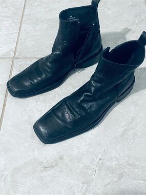 Kenneth Cole New York Men's Black Leather Square-Toe Zip Ankle Boots